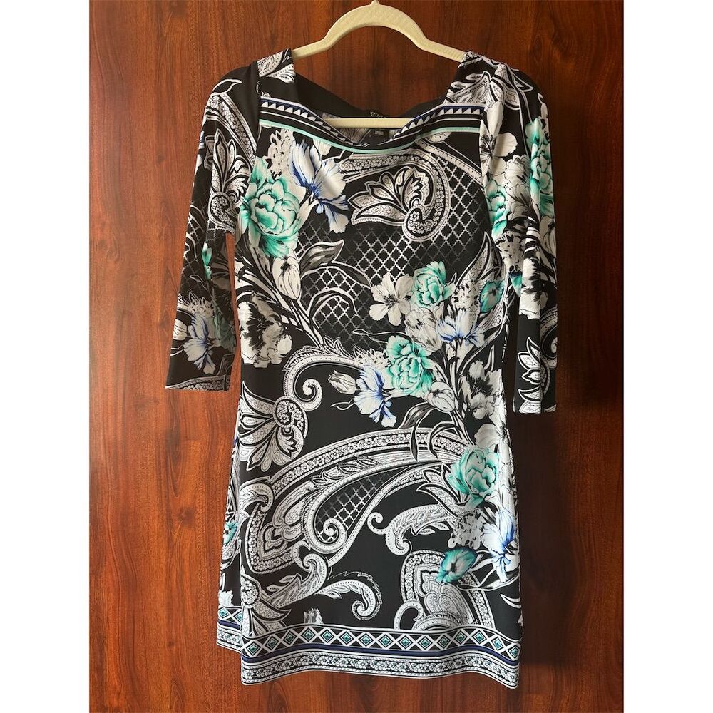 WHBM  Floral Paisley Mini Dress - S - Multicolor, 3/4 Sleeve, Boat Neck- NEW